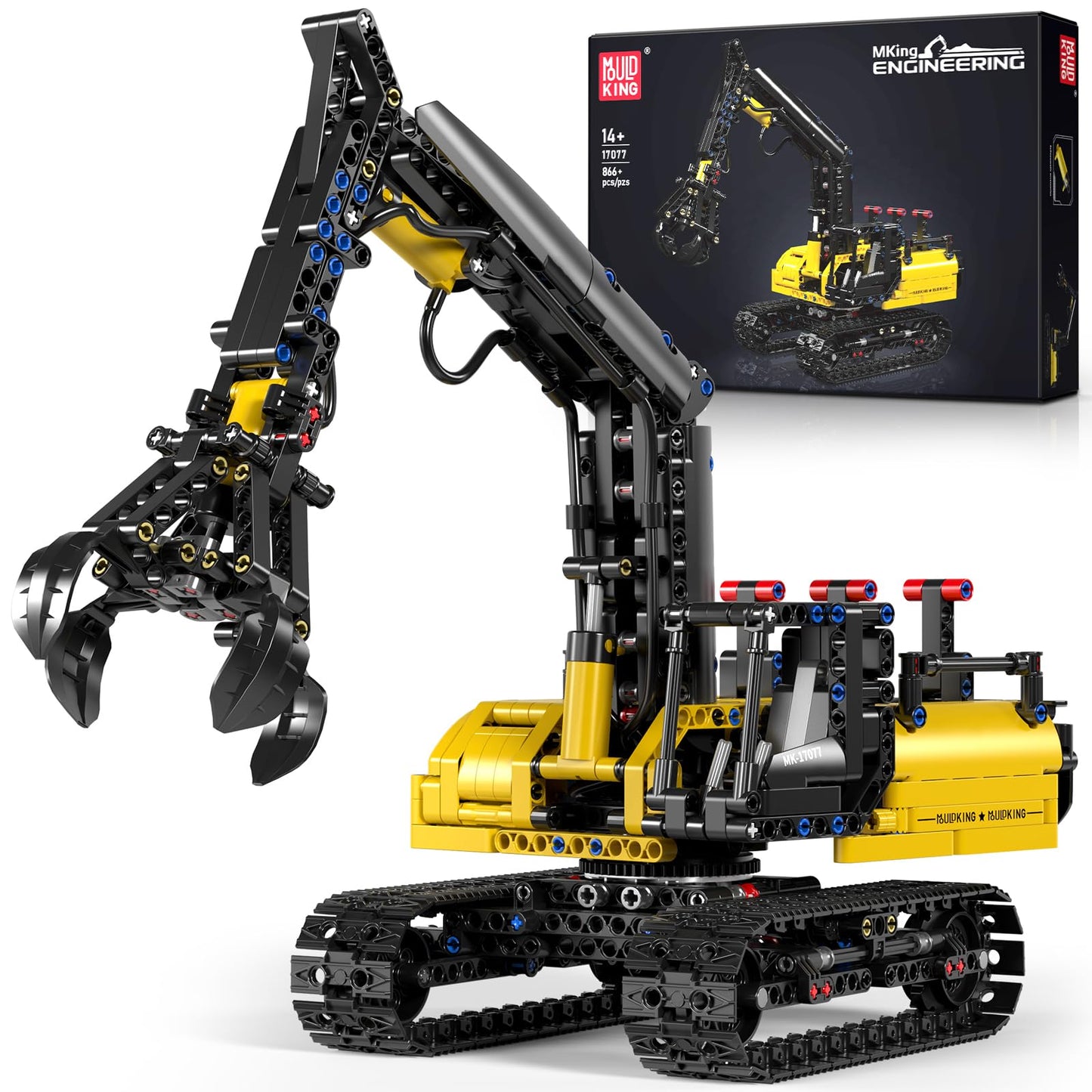 Mould King Crawler Hydraulic Wood Grabber Building Sets, 17077 Engineering Excavator Model Kit, Air Pumps Construction Set, MOC 