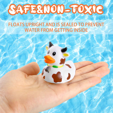 Relaxgiant 24 Pcs Cow Ducks Mini Cow Rubber Ducks Bulk Cow Print Duck For Birthday Party Favors Baby Shower Kids Boys Girls Bath
