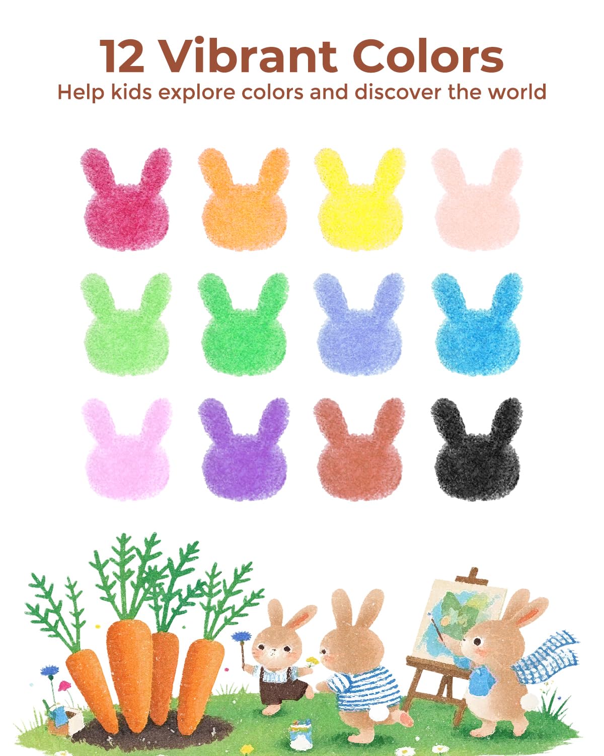 JUPITEARTH Toddler Crayons, 12 Colors, Non-Toxic Beeswax, Includes 30-Page Coloring Book & 120 PDF Pages, Model JELB005