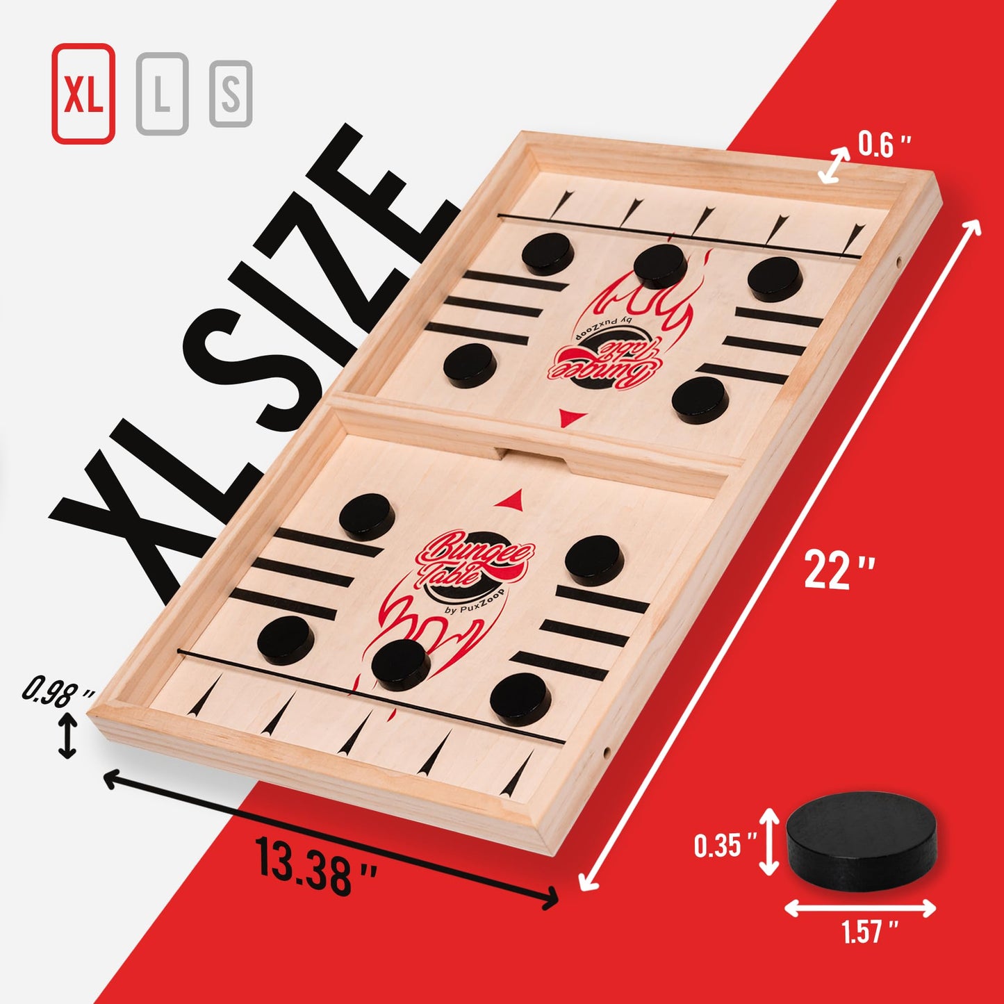 Bungee Table Fast Sling Puck Game - Xl Size - Test Your Speed And Accuracy With This Fast-Paced Wooden Air Hockey Board Game - F