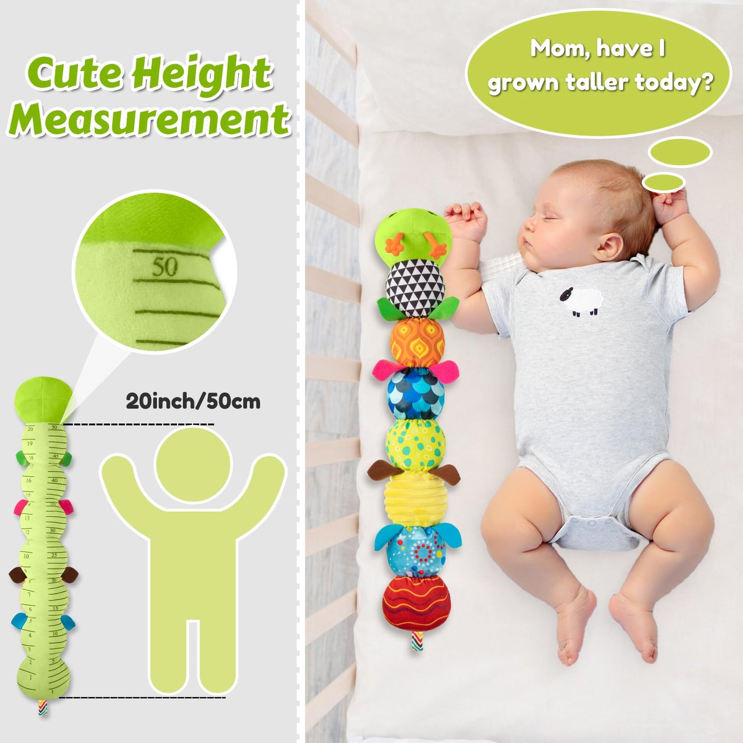 Baby Toys Musical Caterpillar  Infant Stuffed Animal for 0-6 6-12 Months with Crinkle and Rattles  Tummy Time Sensory Toys Newborn Boys Girls Gifts 0 3 6 9 12 Months - Green