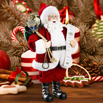 Uten 11'' Santa Claus Decorations With Glasses Blessing Letter And Gifts Bag, Christmas Standing Figurine Ornaments For New Year