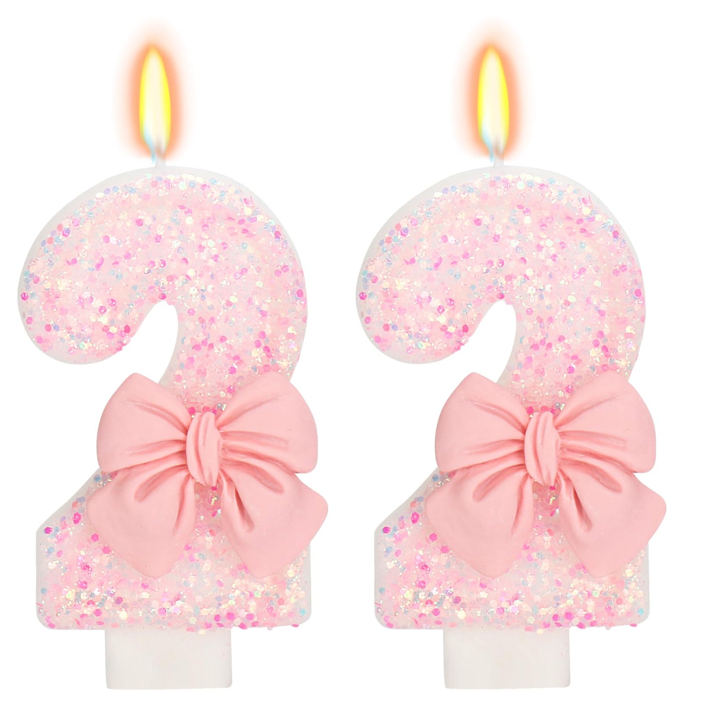 ElekFX 22nd Birthday Candles for Cake, Pink Bow Number Cake Candles, 2.76 inch Number Happy Birthday Candle, Cake Topper Decorat