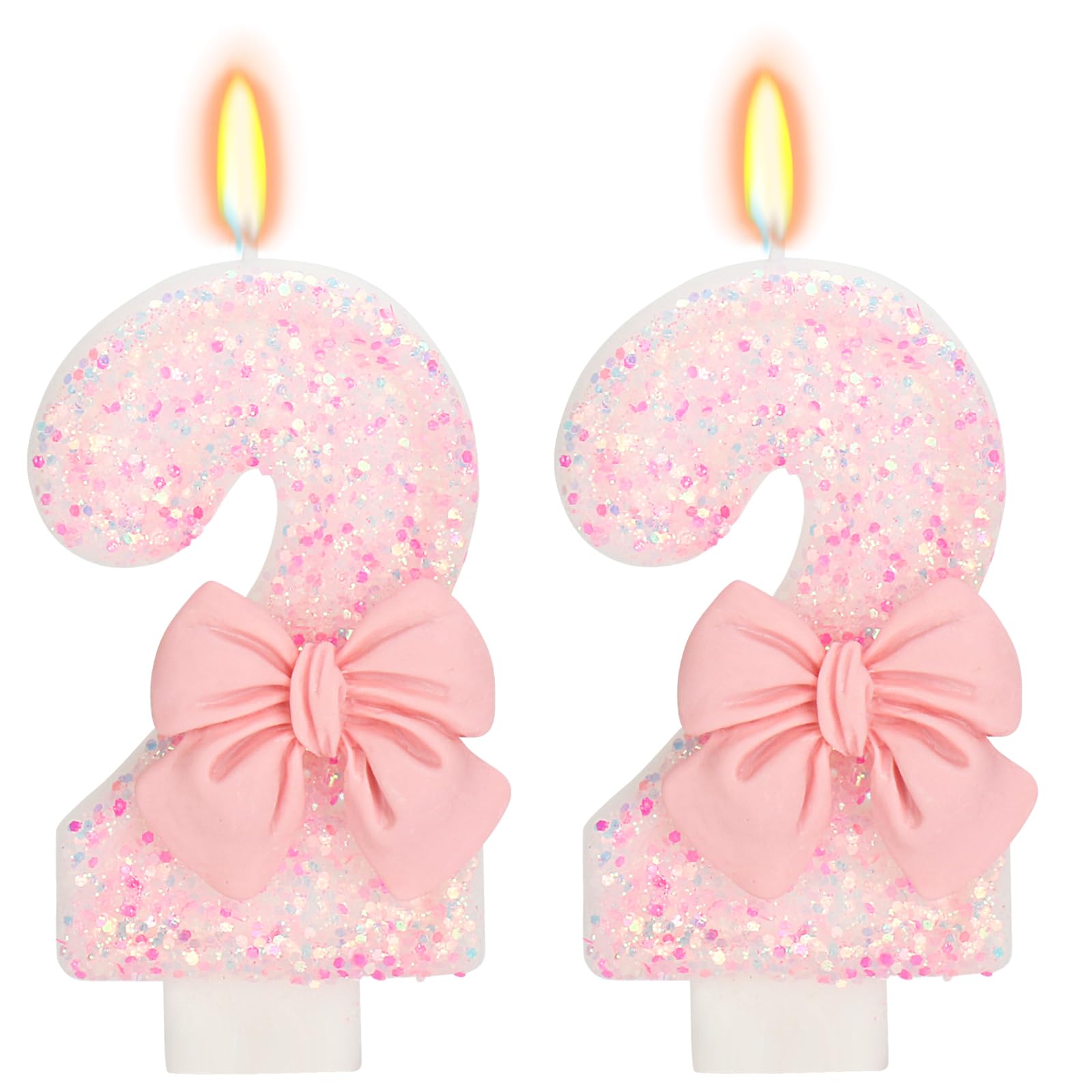 ElekFX 22nd Birthday Candles for Cake, Pink Bow Number Cake Candles, 2.76 inch Number Happy Birthday Candle, Cake Topper Decorat