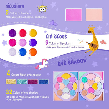 Tomons Kids Makeup Kit for Girl Princess Real Washable Cosmetic Toy Beauty Set with Mirror - Non Toxic, Birthday Toys Gift for 3