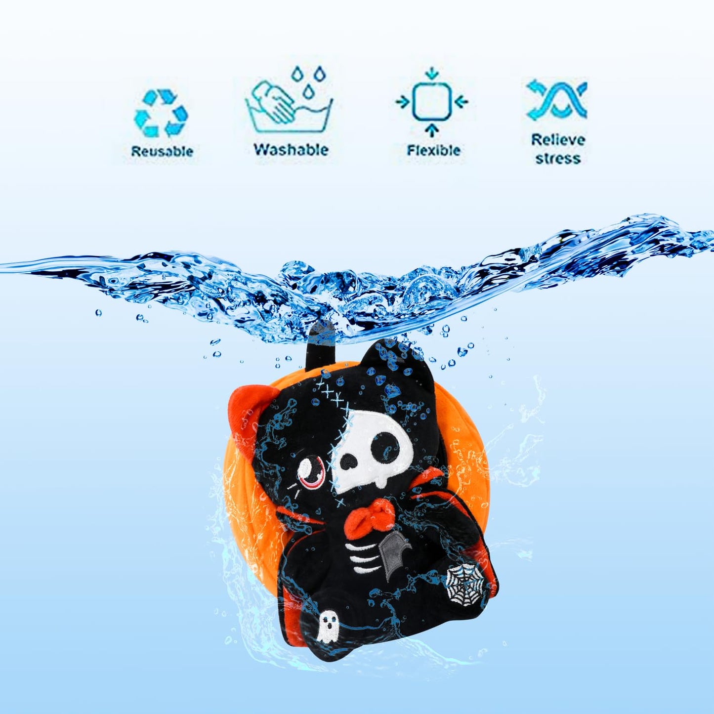 yohica Christmas Halloween Pumpkin Plush Toy,8'' Reversible Halloween Vampire Bear Cat Stuffed Animals with Vampire Cloak,Pumpki