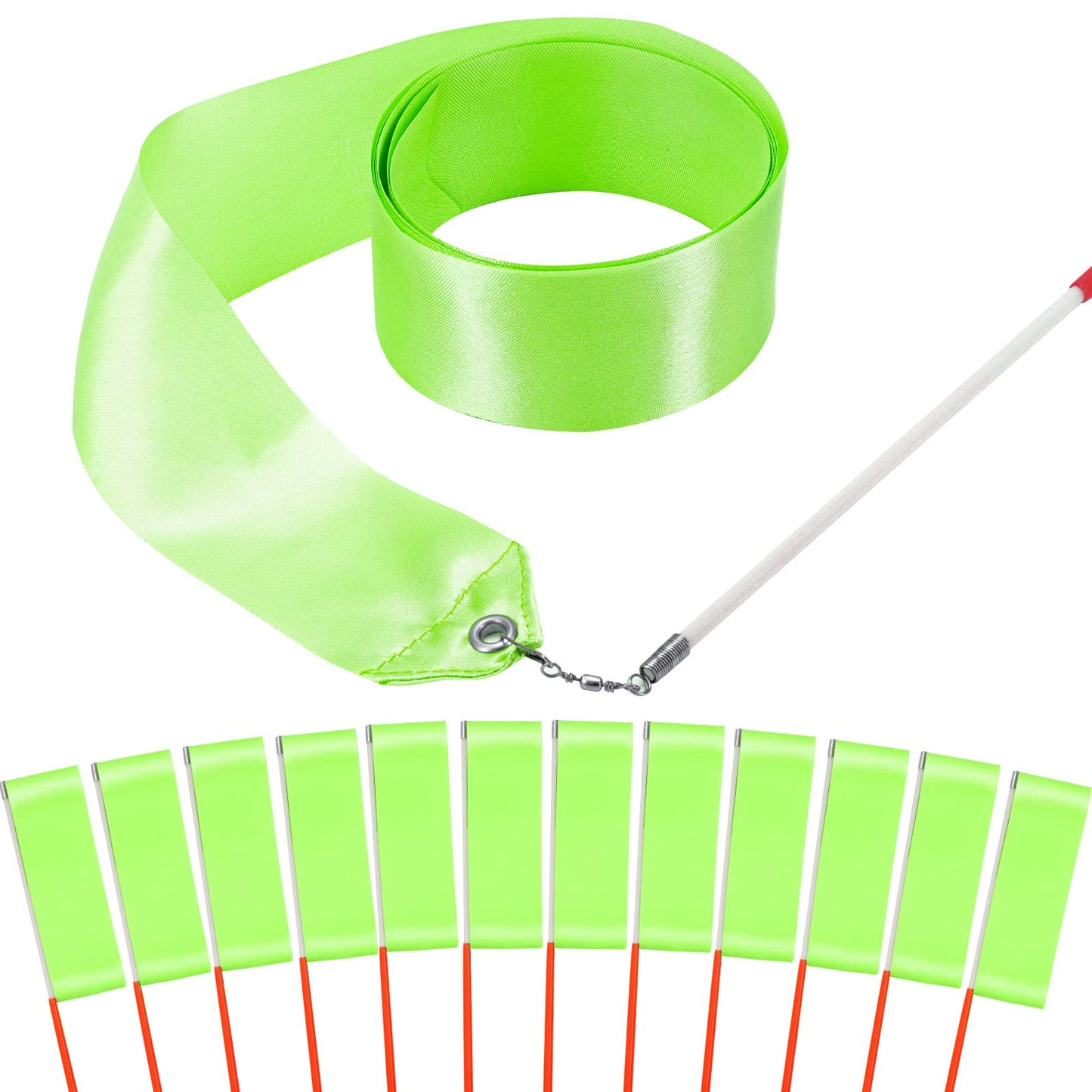 Hiunicorn 12Pcs Green Dance Ribbons Party Favors For Girls Rhythmic Gymnastics Ballerina Birthday Party Streamers Decoration, Kids Circus Carnival Ribbon Silks Sticks Wands
