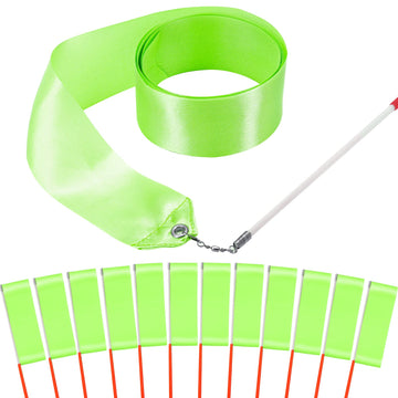 Hiunicorn 12Pcs Green Dance Ribbons Party Favors For Girls Rhythmic Gymnastics Ballerina Birthday Party Streamers Decoration, Kids Circus Carnival Ribbon Silks Sticks Wands