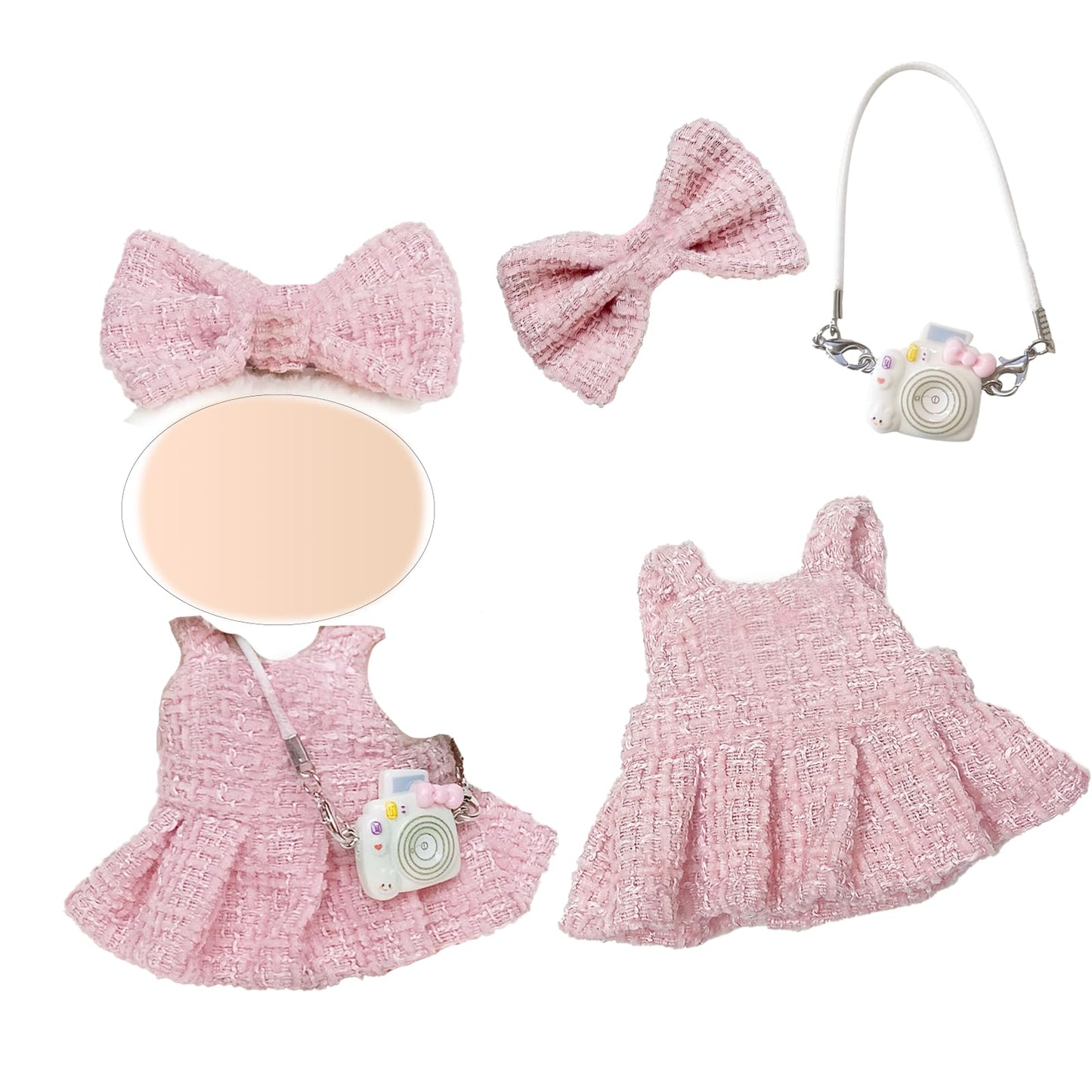 Carreuty 3 Pcs Handmade Clothes and Accessories for 17 cm Dolls Including 1 Skirt 1 Bow Hair Clip 1 Shoulder Bag  enhanced Stylish Doll Clothes Replacement Present for Girls (NO Doll) Pink