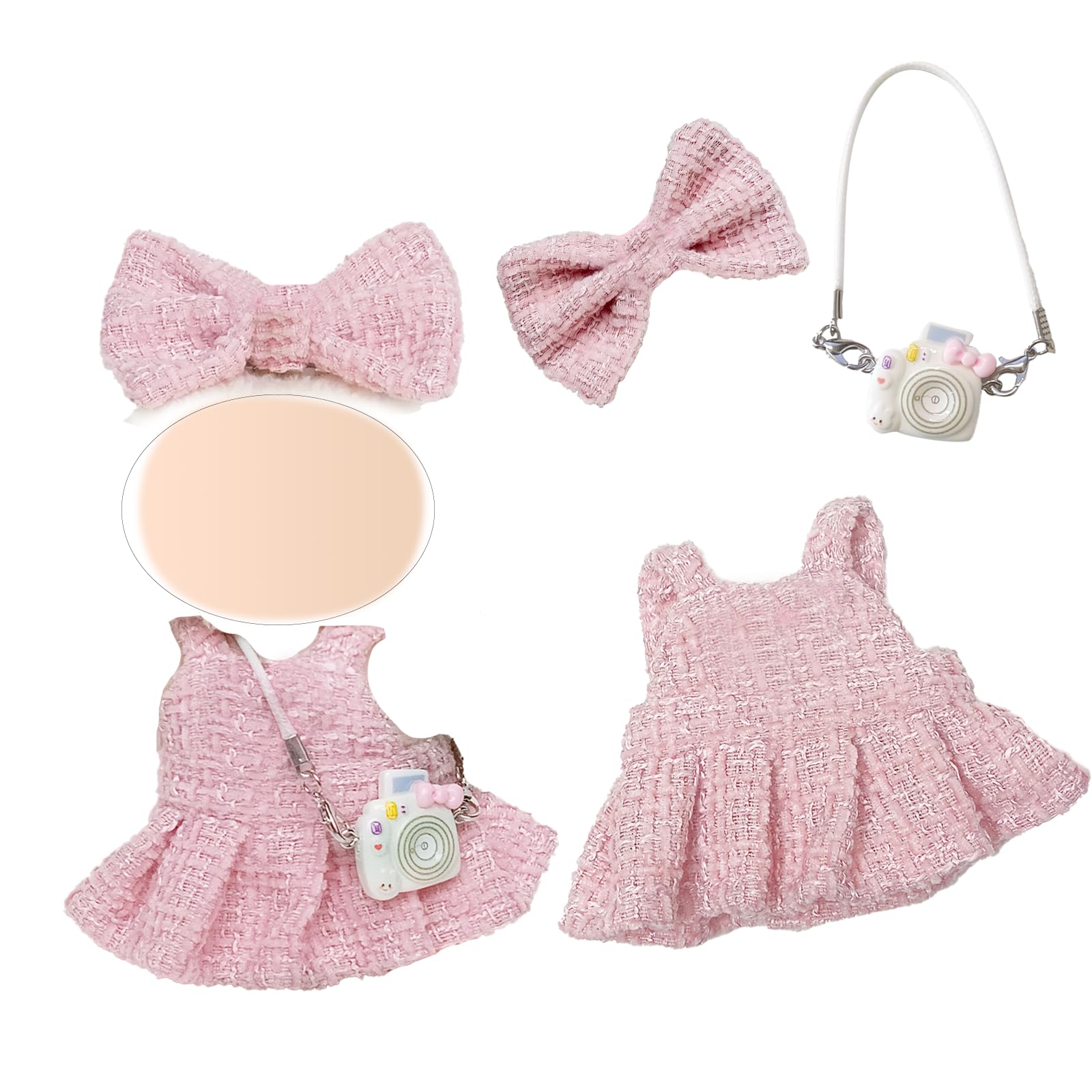Carreuty 3 Pcs Handmade Clothes and Accessories for 17 cm Dolls Including 1 Skirt 1 Bow Hair Clip 1 Shoulder Bag  enhanced Stylish Doll Clothes Replacement Present for Girls (NO Doll) Pink