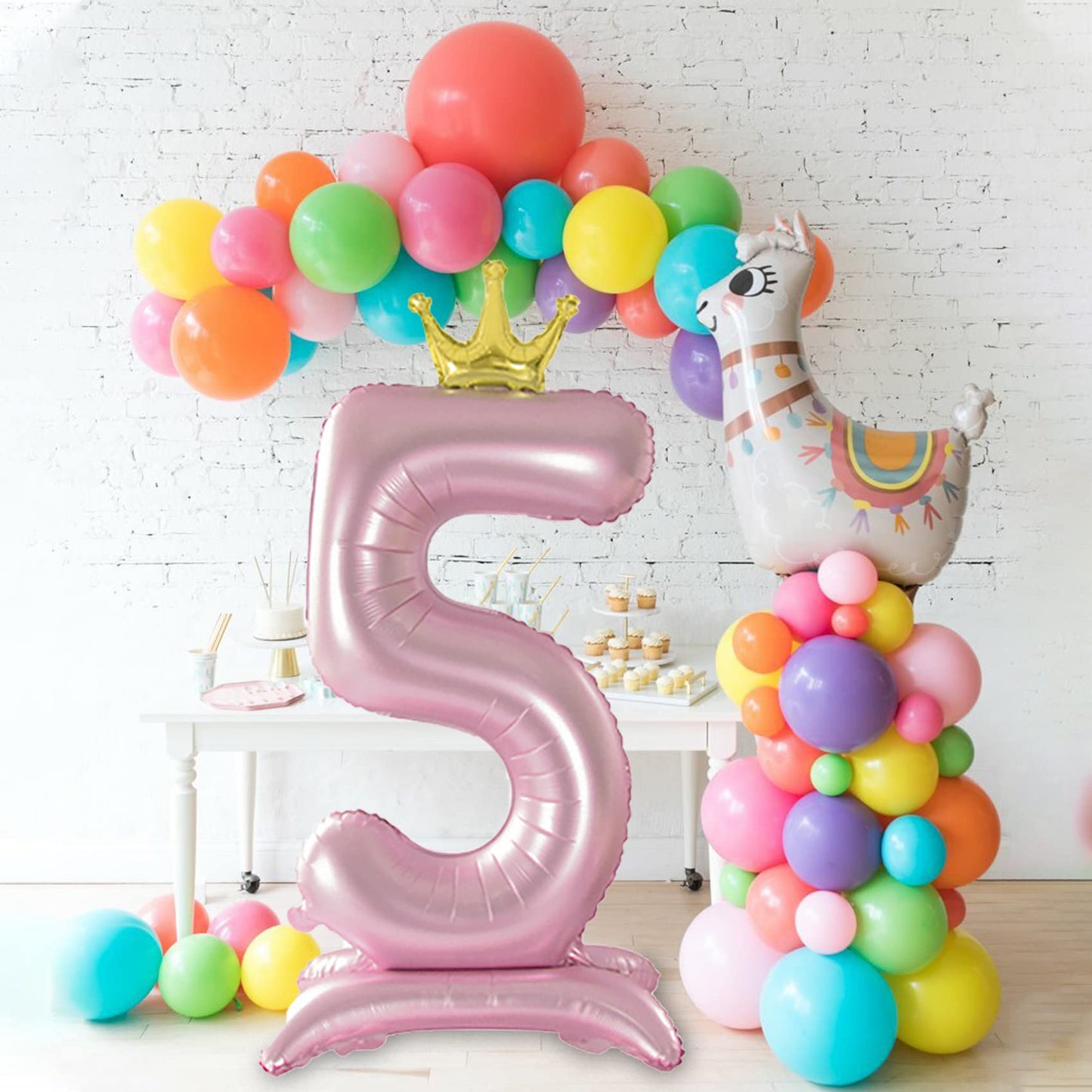 Tellpet Crown Pink Number 5 Balloon With Base For Girls 5Th Birthday Party Decoration