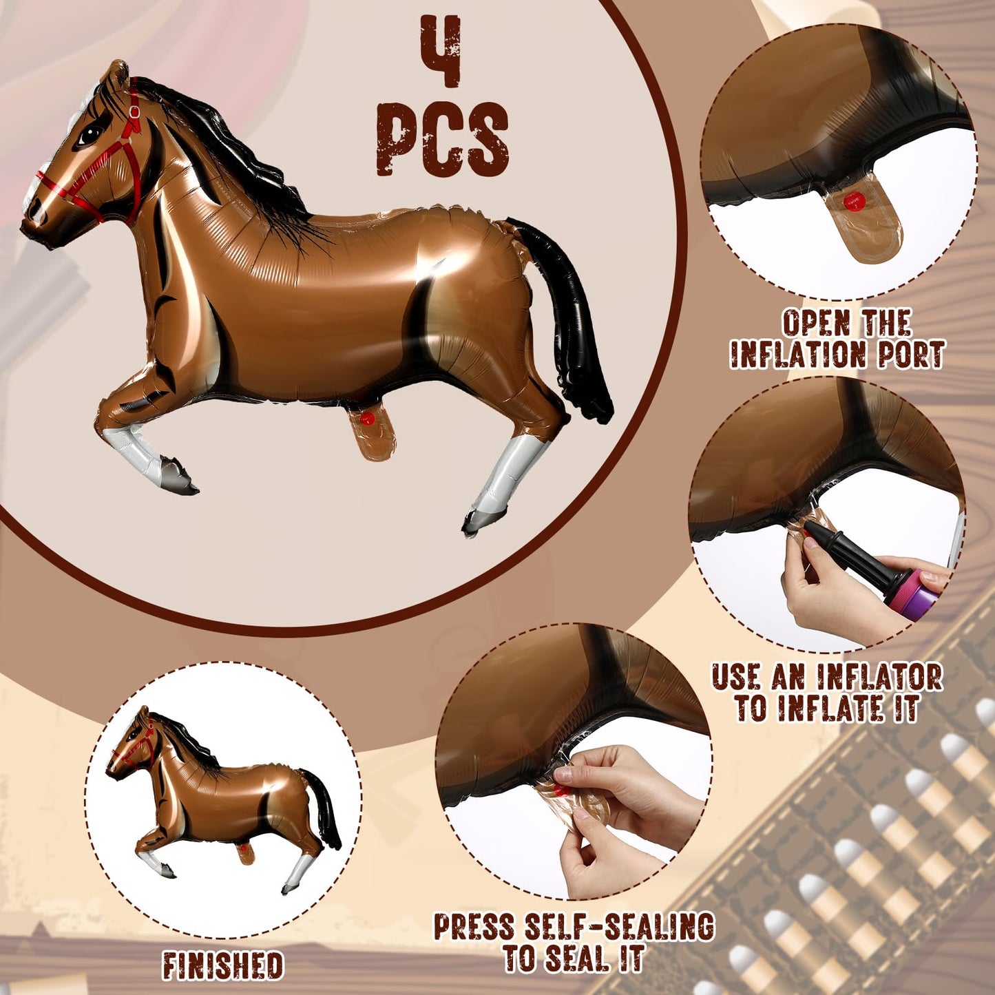 Hungdao 52 Pcs Western Party Horse Balloons Cowboy Decoration Kit Rodeo Farm Bandana Cowgirl Foil Latex Balloons Bulk For Baby Shower Birthday Arch Decor(Blue Brown Series)