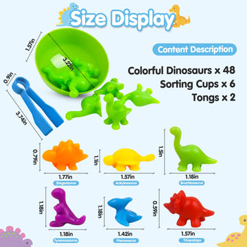 Gkdoms Counting Dinosaurs Toys Matching Game With Sorting Bowls Preschool Learning Activities Montessori Sensory Toys For Math Color Sorting, Party Favors Birthday Valentine'S Gifts For Kids Toddlers