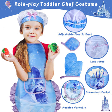 Magic4U Kids Cooking Set With Toddler Chef Costume, 28Pcs Play Kitchen Accessories Including Apron, Pots And Pans Sets, Play Foo