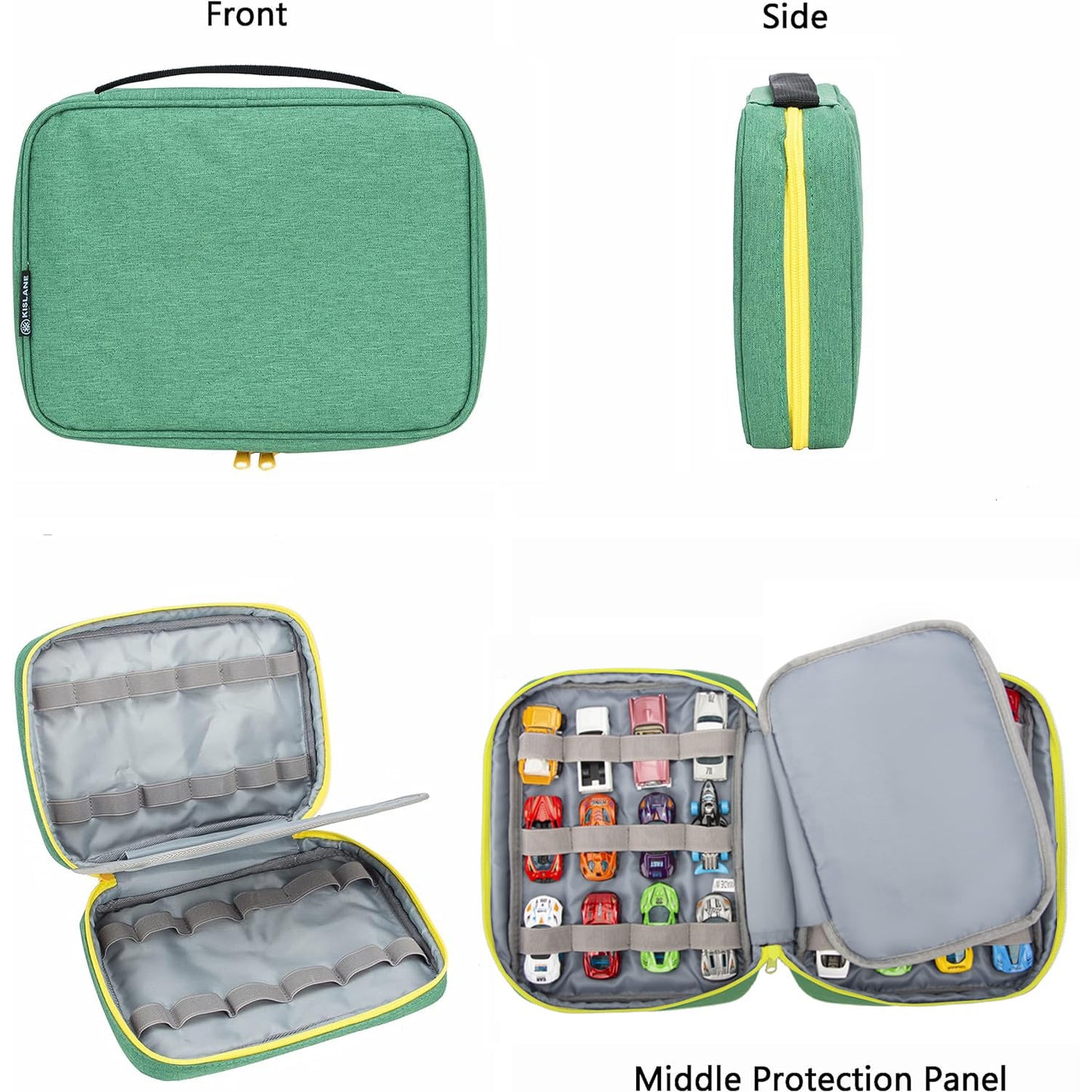 KISLANE Toy Cars Storage Case for 24 Cars, Green Polyester Bag, Compatible with Matchbox and Mini Toys