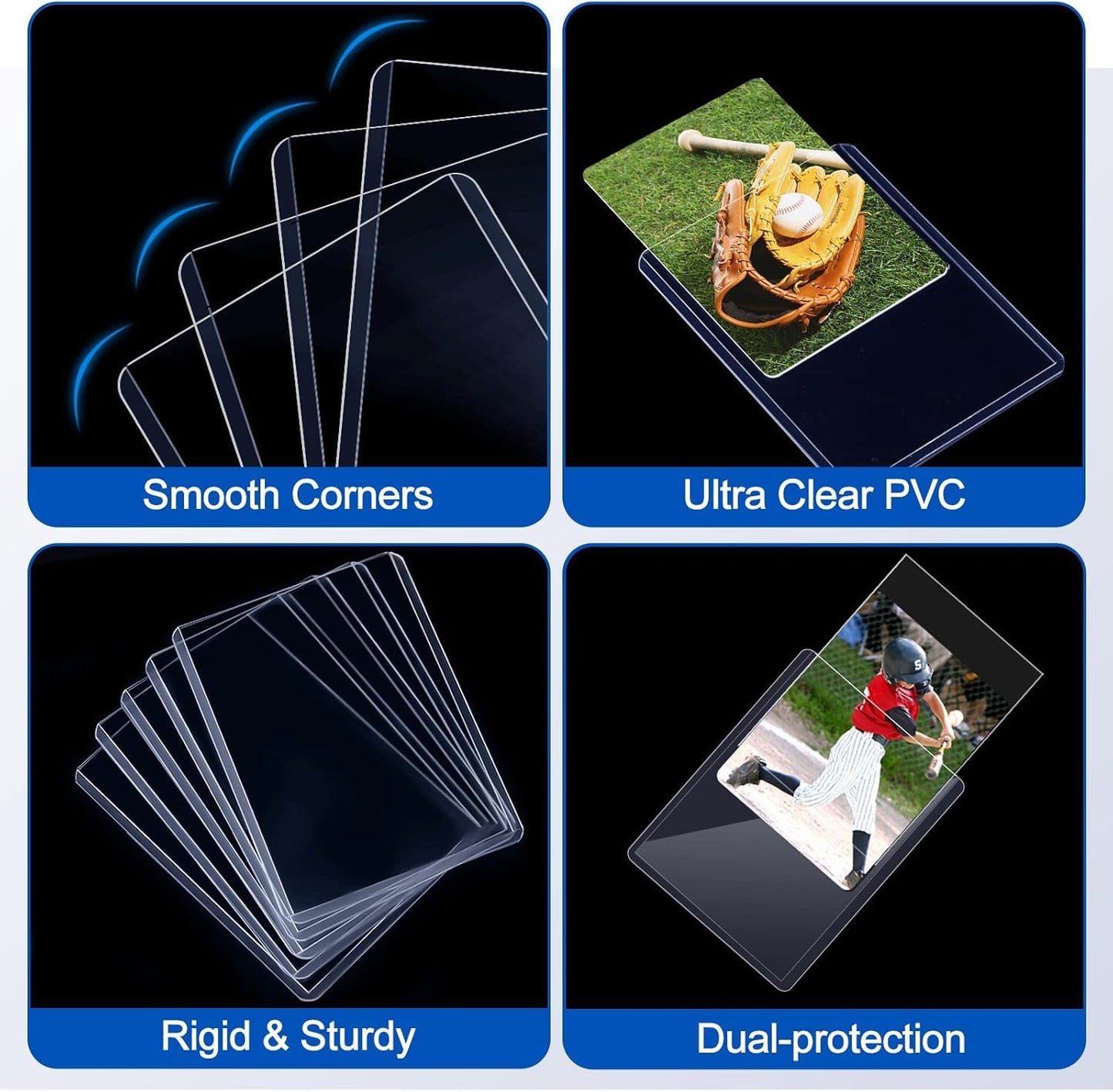 300 Card Sleeves Top Loaders for Cards  Sooez enhanced 35PT 3X4 Baseball Card Protectors Hard Plastic Toploaders  Card Holder for Trading Sports Football Cards(100 Top loaders + 200 Penny Sleeves)