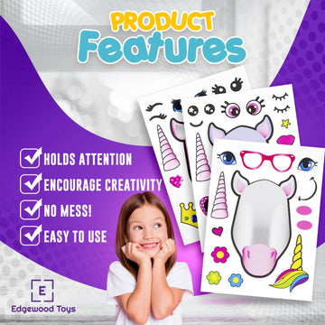 24 Make A Unicorn Stickers For Kids - Great Unicorn Theme Birthday Party Favors - Fun Craft Project For Children 3+ - Let Your Kids Get Creative & Design Their Favorite Unicorn Stickers