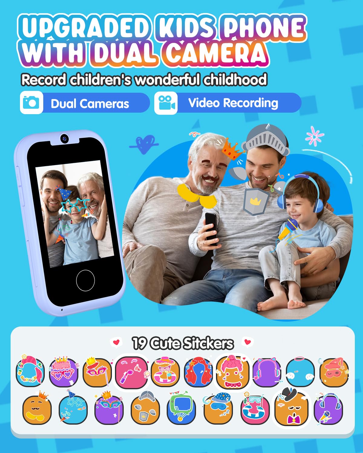 Eltrynic Kids Smart Toy Phone Girls Toy, Toddler Touchscreen Game Phone For 3 4 5 6 7 Year Old Girl Boy, Christmas Birthday Gifts For Children Age 3-7, Mp3 Music Player With Dual Camera (Blue)