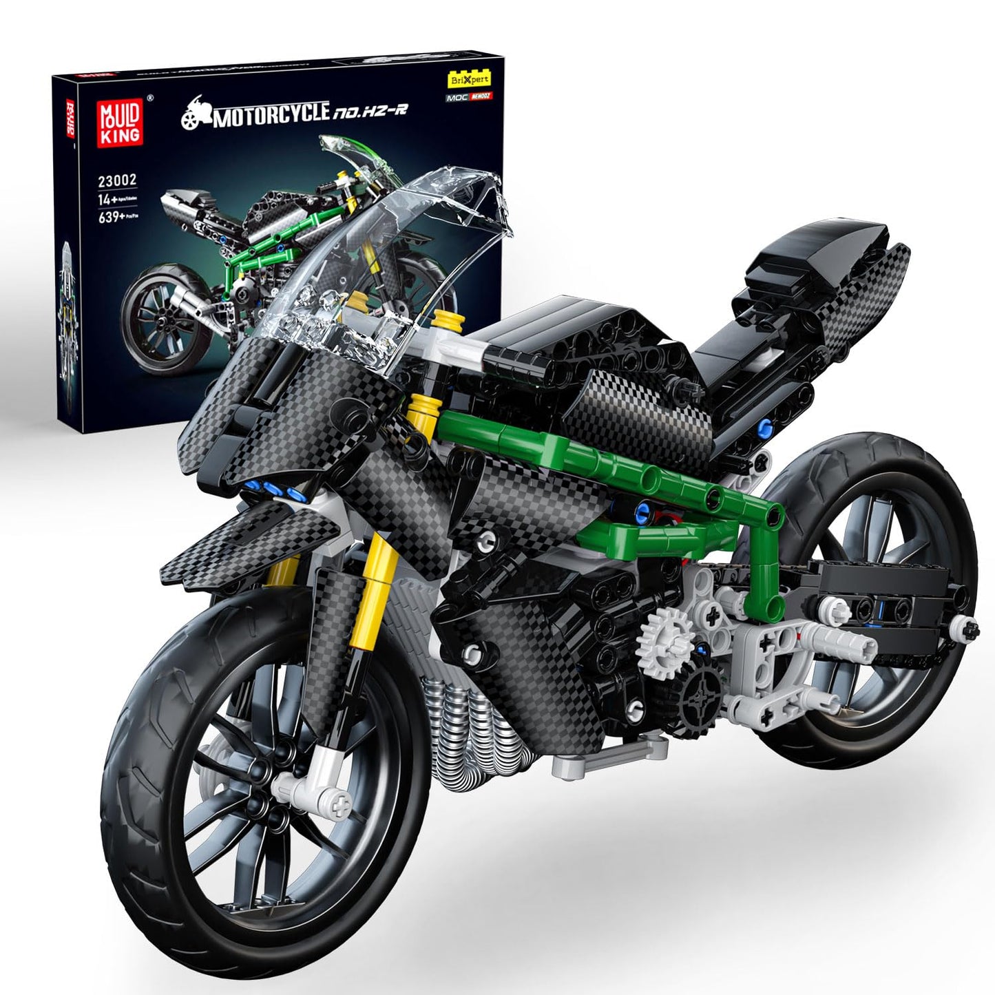 Mould King Kawasaki Ninja H2R Motorcycle Kit Building Sets, 23002 Ninja Bike Model Kit Building Kit, Kawasaki Moto Building Toys, Model Motorcycle Kits For Adults And Kids 14+(639Pcs)