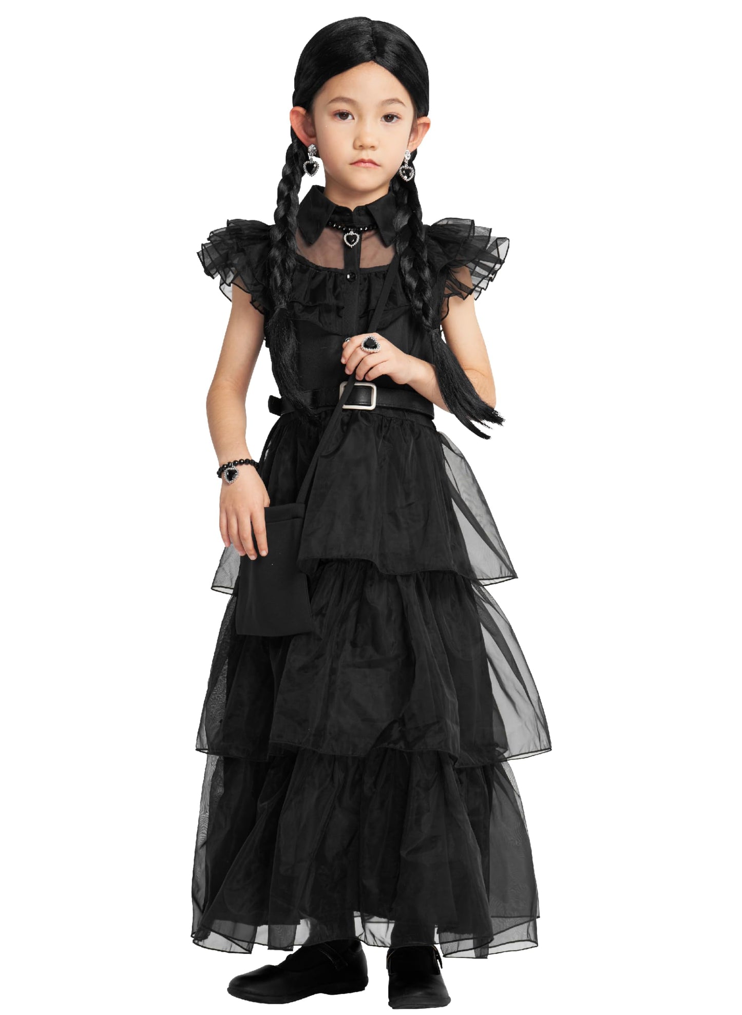 Ikali Girls Role Play Dress-Up Set With Accessories, Black Party Dress Cosplay Outfit For Kids Toddlers 4-6 Years