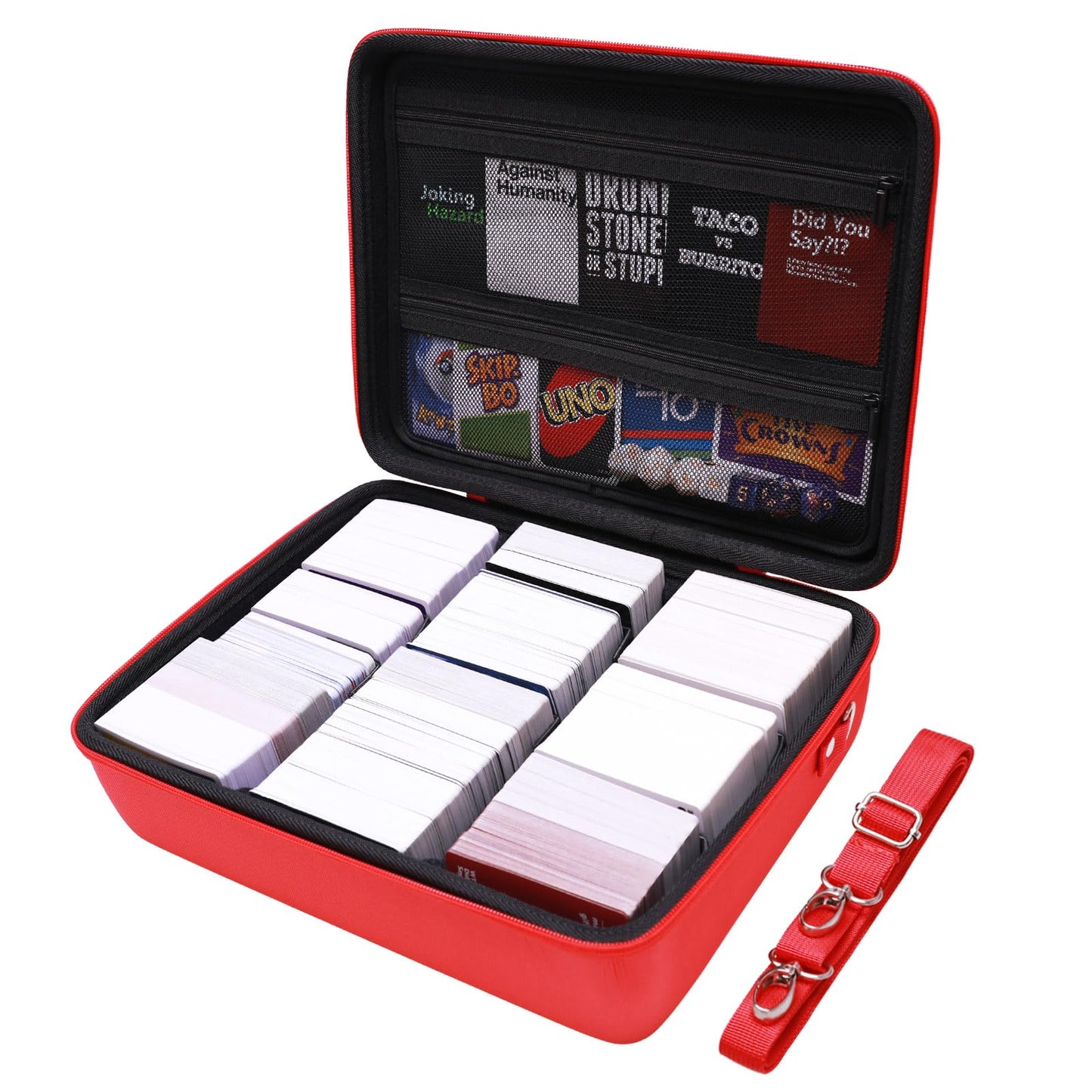 Ltgem Game Card Travel Case,Compatibility Taco Cat Goat Cheese Pizza/Skyjo/Uno/Playing Card Against Humanity And Other Game Cards,This Card Box Can Hold 3000+Game Cards (Outer Red+Inner Black)