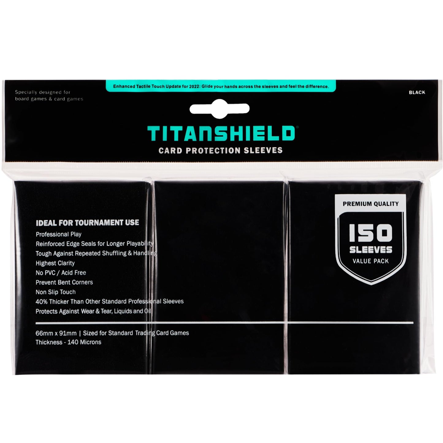 TitanShield (150 Sleeves  Black) Compatible with Standard Sized Board Games  MTG Magic The Gathering  Pokemon  Lorcana and Trading Cards 2.5 x 3.5 66x91mm
