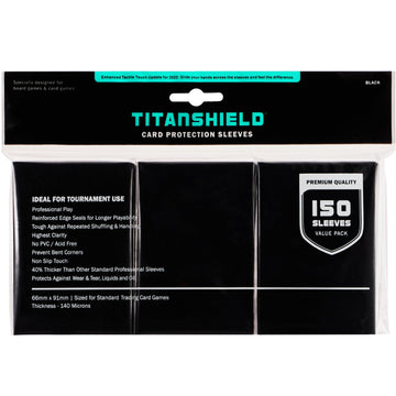 TitanShield (150 Sleeves  Black) Compatible with Standard Sized Board Games  MTG Magic The Gathering  Pokemon  Lorcana and Trading Cards 2.5 x 3.5 66x91mm