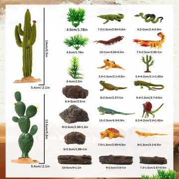 Kukifun 32Pcs Desert Reptiles Animals Figures Toys Resin Diorama Lizard Snake Cactus Trees Rock Playset For Kids Toddlers Cake D
