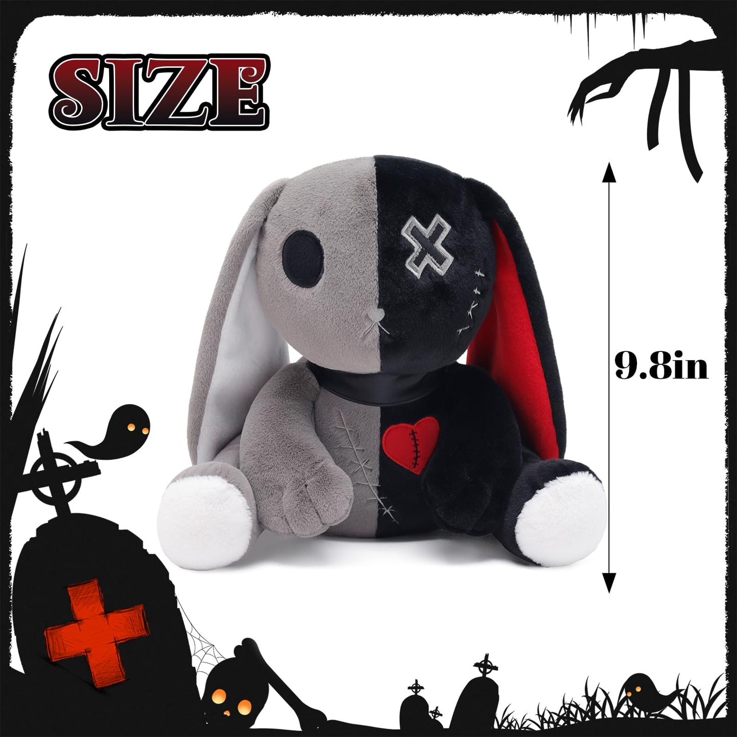 Qleewei Goth Bunny Plush Rabbit Stuffed Animal Horror Plushies Easter Creepy Spooky Bunny Stuffed Animal Crazy Rabbit Plushie To