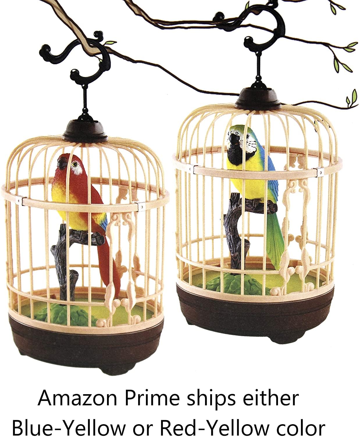 Chirping Bird in Cage - Realistic Singing & Moving Bird Toy with Lifelike Sounds  Motion Sensor & Beak Animation | enhanced Desk & Room Decoration | Battery - Operated