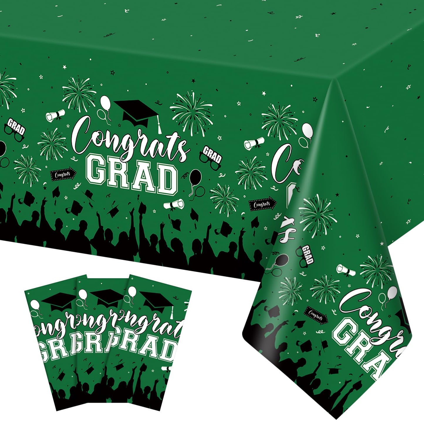 NatNarr 3 Pack Plastic Graduation Tablecloth, Graduation Decorations 2026 Disposable Rectangle Green Black Table Cover, 2026 Gon