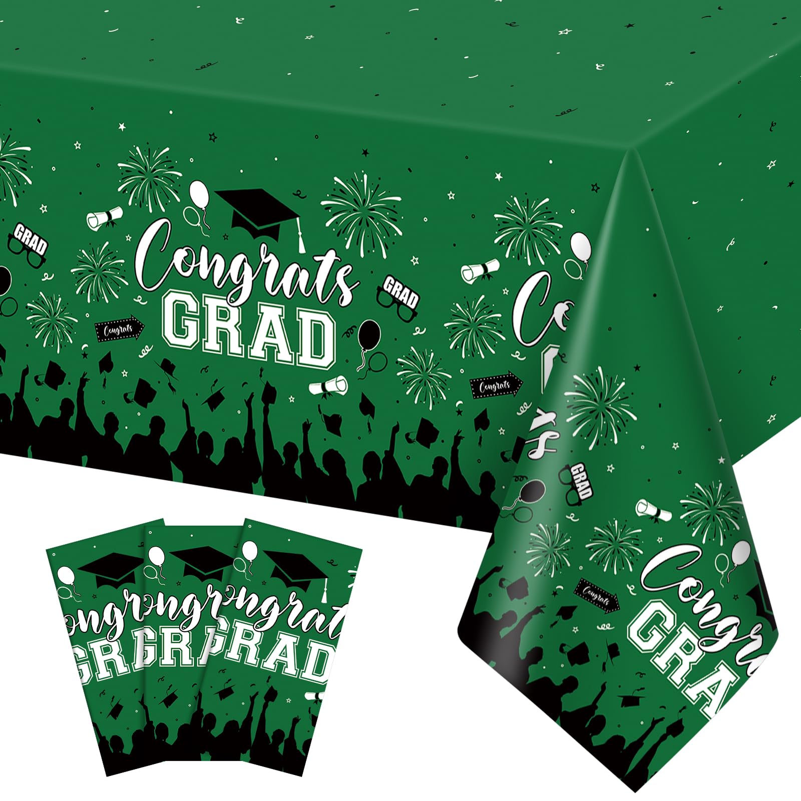 NatNarr 3 Pack Plastic Graduation Tablecloth, Graduation Decorations 2026 Disposable Rectangle Green Black Table Cover, 2026 Gon