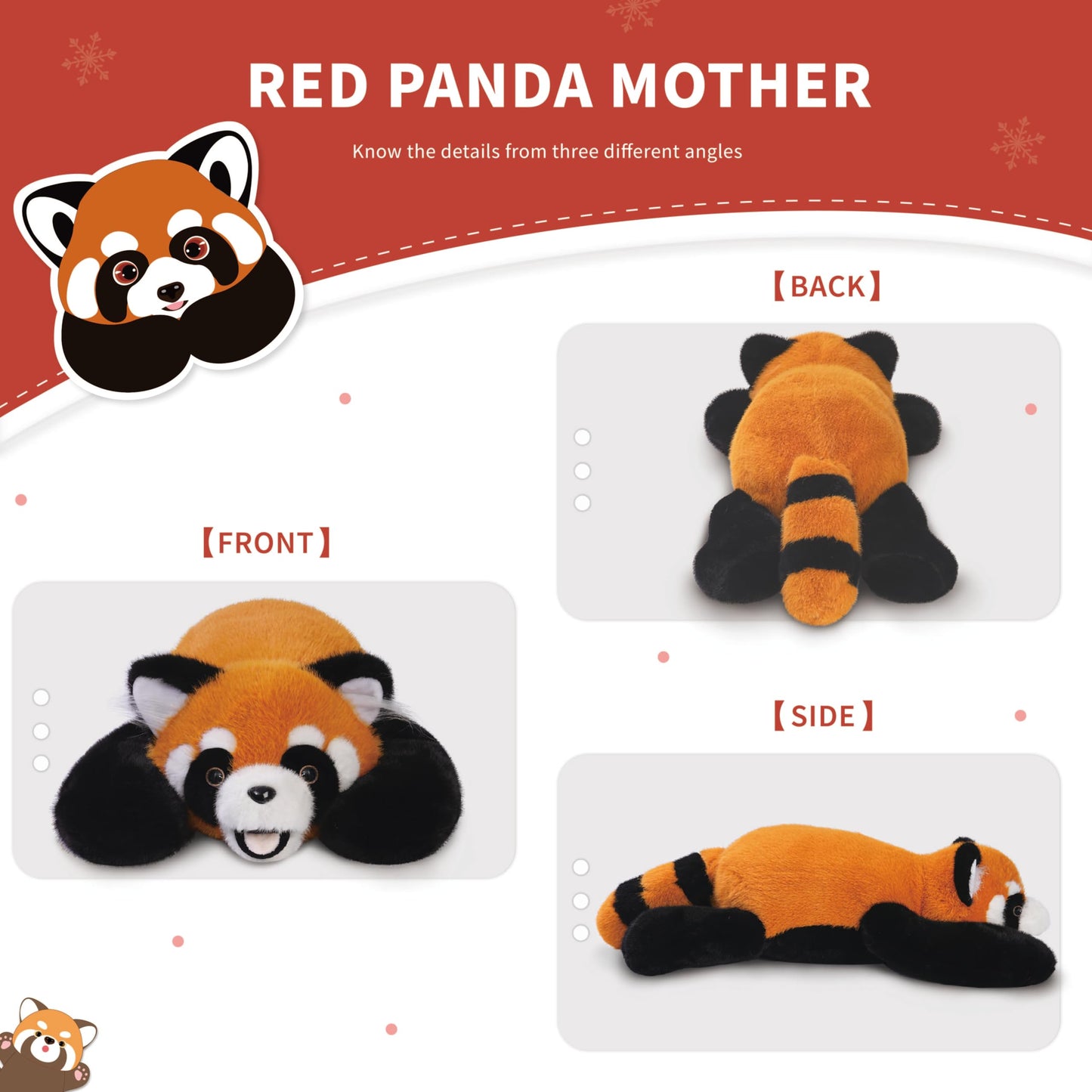 Niuniu Daddy 20'' | 5Pcs Red Panda Weighted Stuffed Animals Family Set, Mommy Red Panda Plush With 4 Babies Toys Inside, Cute La