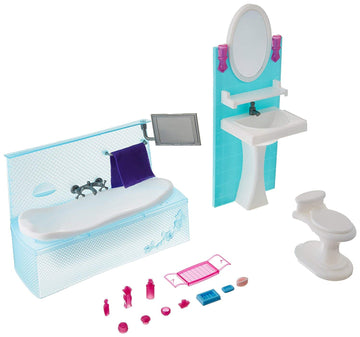 My Fancy Life - Dollhouse Bathroom Furniture Set, Bathtub, Sink And Toilet With Accessories, Turquoise And White