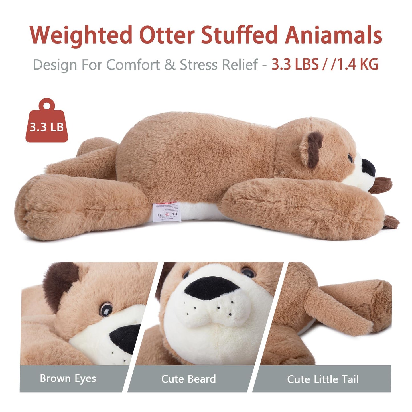 Niuniu Daddy 20'' | 3.3 Pound Otter Weighted Stuffed Animals for Kids Adults, Soft Otter Plush Animal Calming Toys for Sleeping,