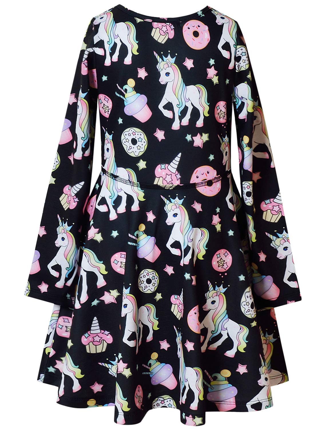 Unicorn Dresses for Girls 7-16 Long Sleeve Unicorn Clothes Swing Dress Black