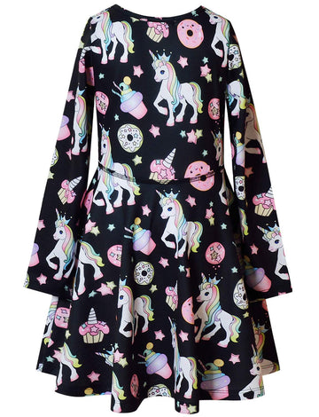 Unicorn Dresses for Girls 7-16 Long Sleeve Unicorn Clothes Swing Dress Black