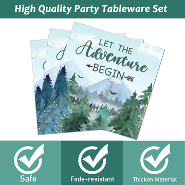 Zoiiwa 200 Pcs Adventure Awaits Tableware Disposable Let The Adventure Begin Party Supplies Dinnerware Set Baby Shower Plates Napkins Birthday Party Decoration Serve 50 Guest