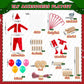 BEIREG 42pcs Christmas Elf Clothes Accessories Set - Red & Green, Polyester, Includes Clothes, Balloons, Ladder, Swing, Mini Props