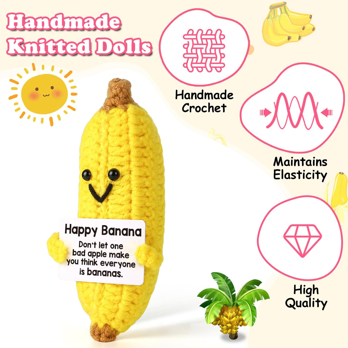 MAMAGIFTREE Christmas Birthday Gifts for Women Thanksgiving Basket Inspirational Gift for Friends for Coworkers  Girlfriend  Boyfriend Crochet Banana Plush - Handmade Knitted Toy Desk Decor