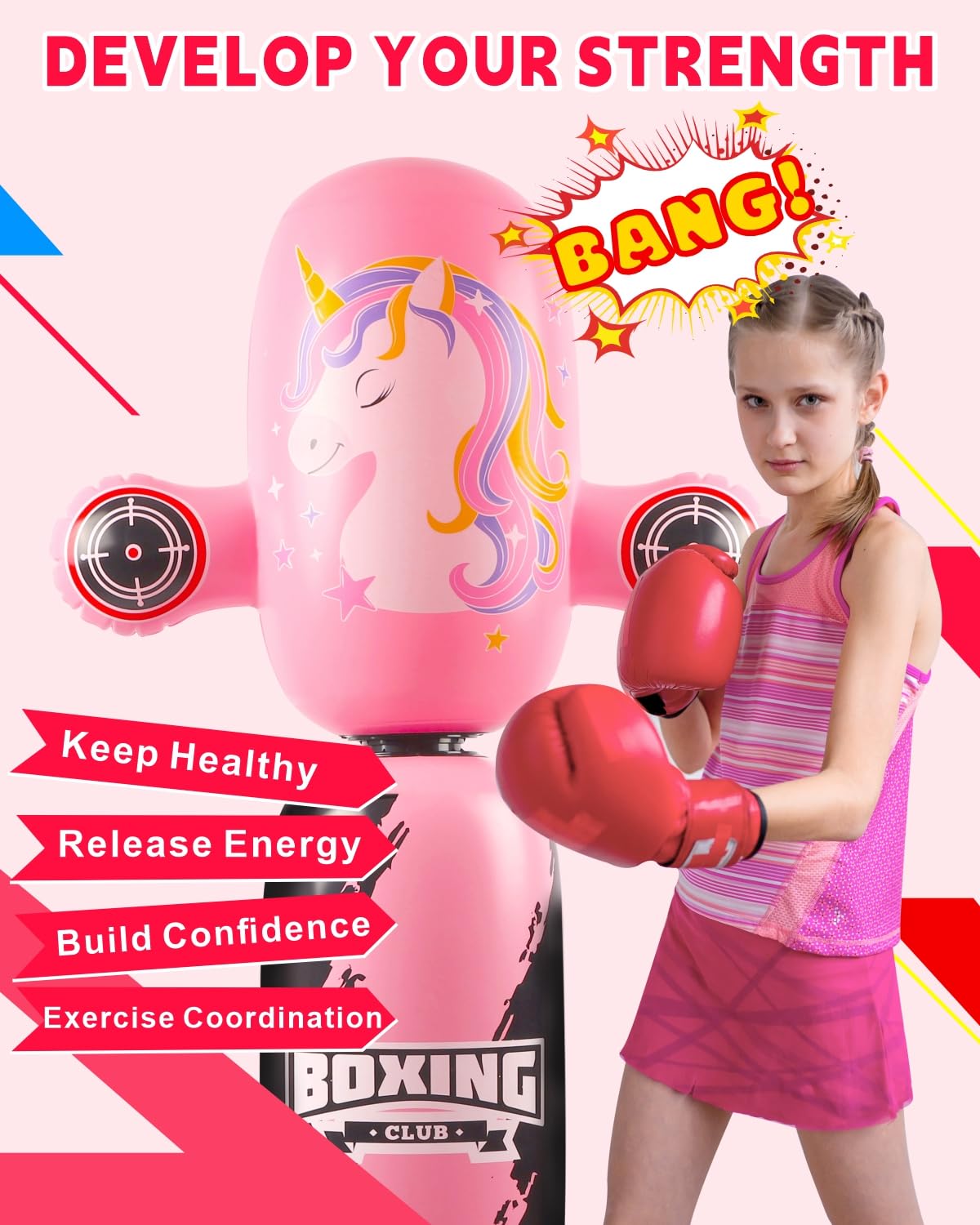 VCOLAN Punching Bag for Kids,63inch Kid Punching Bag,New Upgraded 360Rotating Inflatable Boxing Bag Toy Christmas Birthday Gift