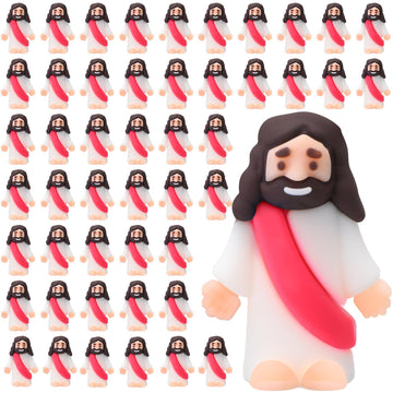Sumind 50 Pcs Jesus Toys Original Design Mini Rubber Little Jesus Figurine To Hide And Seek Religious Party Favors Sunday School