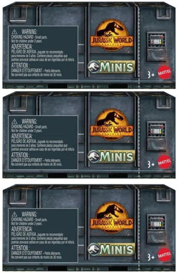 Jurassic World Dominion Minis Surprise Pack Box - Pack of 3 Mini Dinosaur Figures | 1.125 Scale Companion Figures - Mattel Ages 