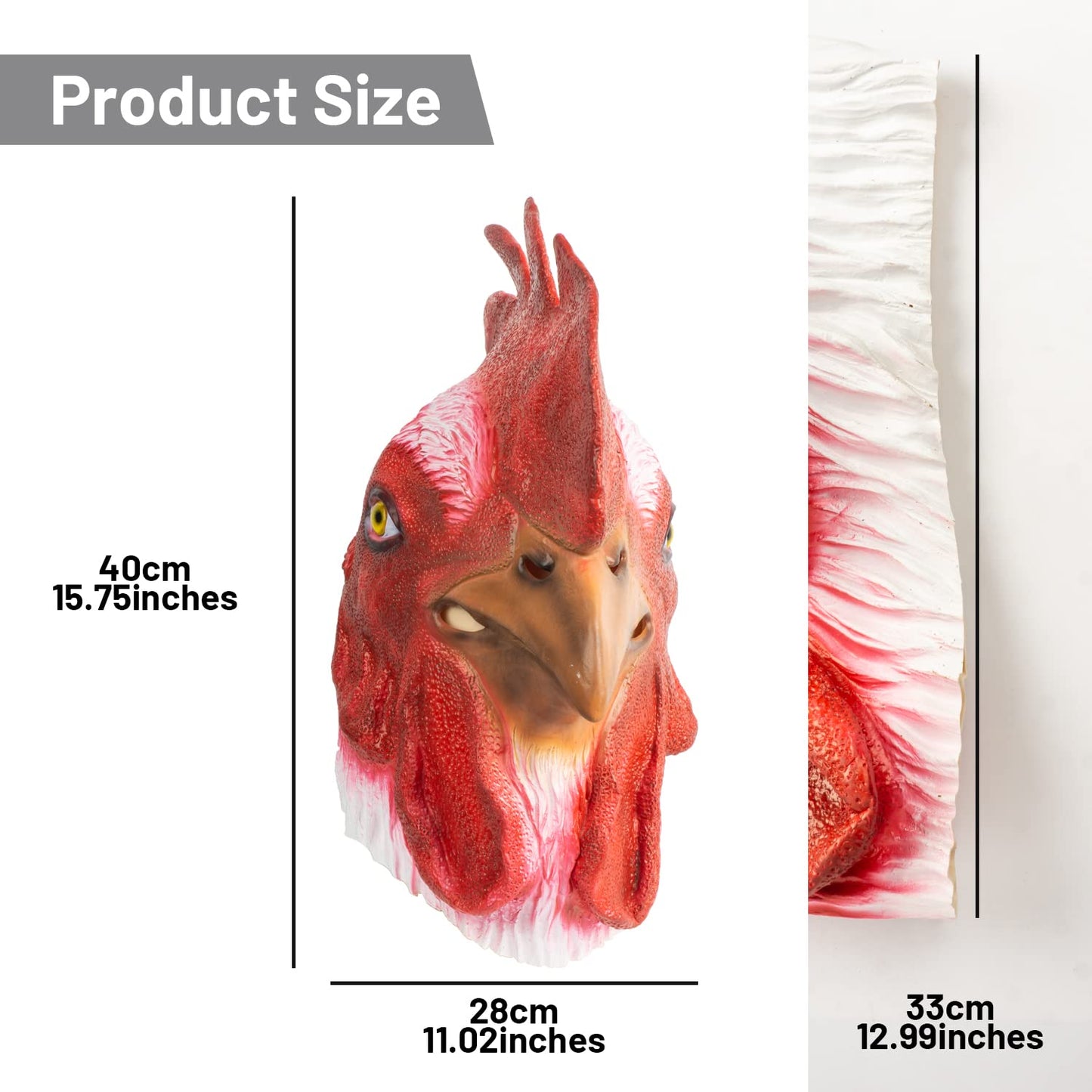 PartyHop Rooster Mask Animal Latex Full Head Realistic Masks Chicken Fancy Dress for Halloween Carnival Costume Party