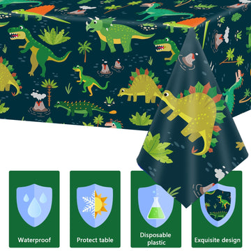 3 Pieces Dinosaur Plastic Tablecloth Dinosaur Birthday Party Plastic Table Covers For Boy Birthday Baby Shower Party Decorations Supplies 54X108Inch