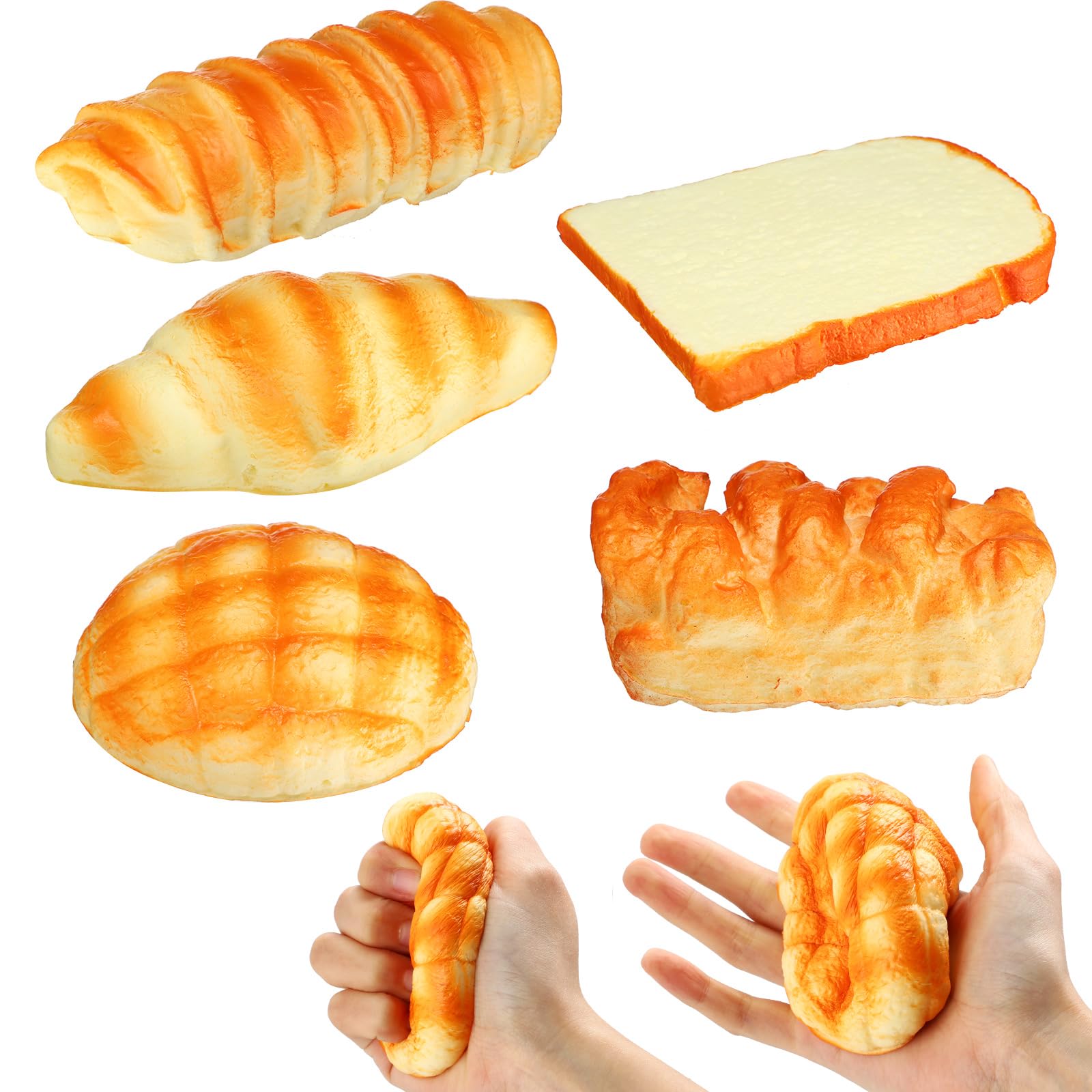 Foilswirl 5 Pcs Bread Stress Toy Soft Toast Bread Shape Toy Slow Rising Toy Anxiety Relief Food Toy for Kids mature-themed Tricky Funny Birthday Gifts Simulation Fake Food Stress Toy Balls(Style 1)