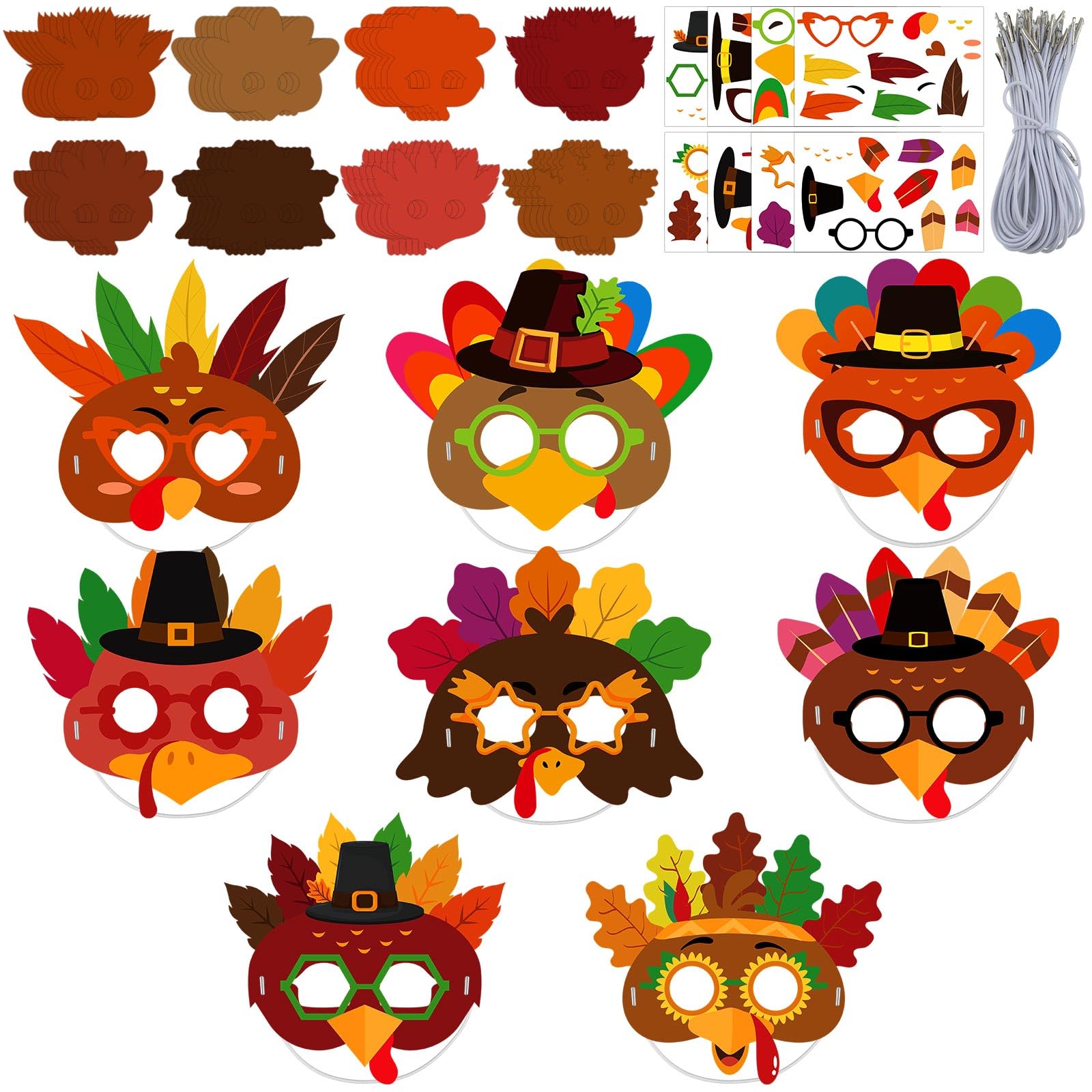 Shyyween 48 Sets Thanksgiving Turkey Mask Crafts Kits Bulk DIY Paper Craft Art Make Your Own Turkey Mask Fall Craft Kits for Tha