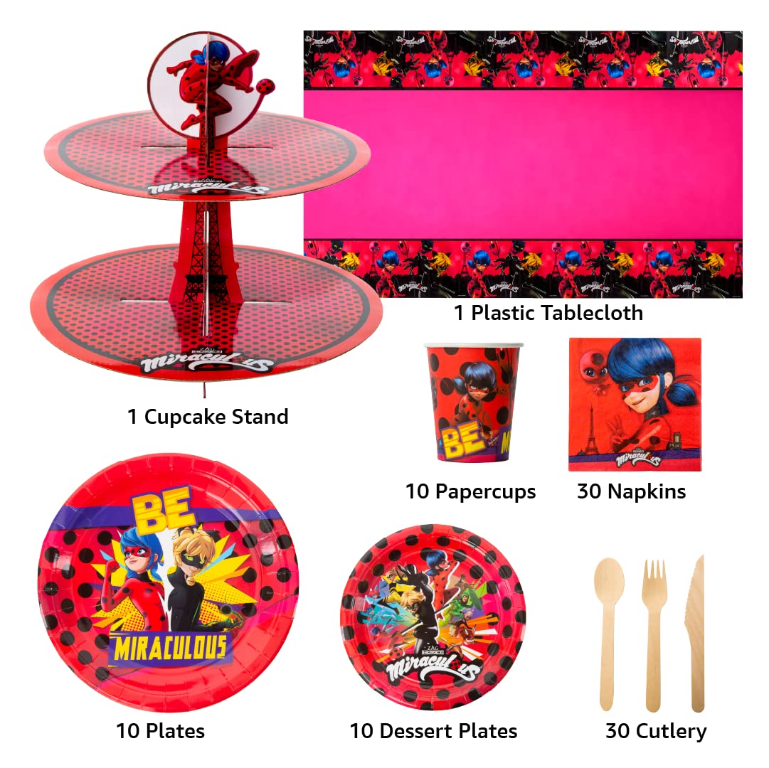 Miraculous Ladybug Party In A Box Kit - Celebration, Birthday Party, Toddlers– 100 Plus Pieces - Cat Noir - Party Supplies - Officially Licensed (Complete Kit)
