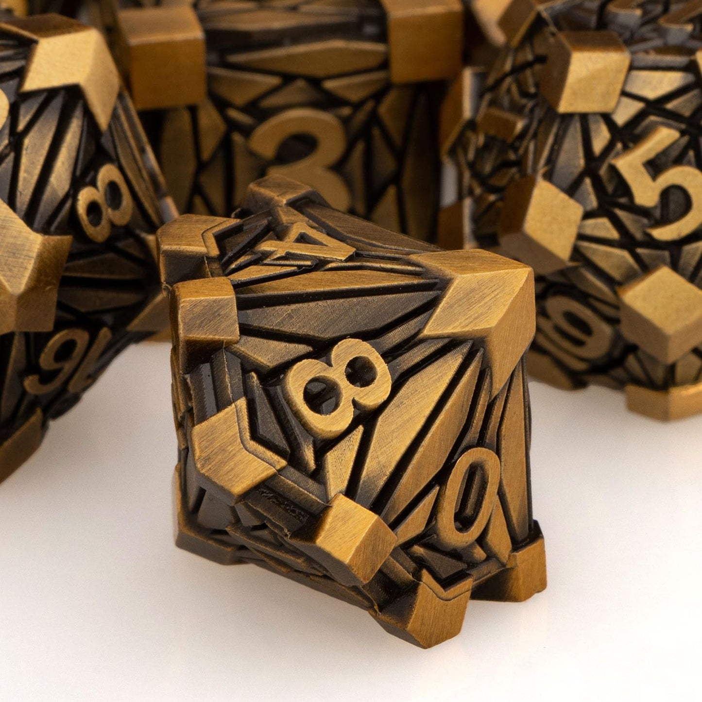 ORIFANTOU 7PCS Metal DND Dice Set Golden D&D Dice with Box, Debris RPG D and D Dice Dungeons and Dragons Role Playing Game Polyh