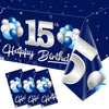 Turypaty 3 Pack Blue Silver 15Th Birthday Tablecloth Decoration For Boy, Navy Blue Happy 15 Table Cover Party Supplies, Fifteen